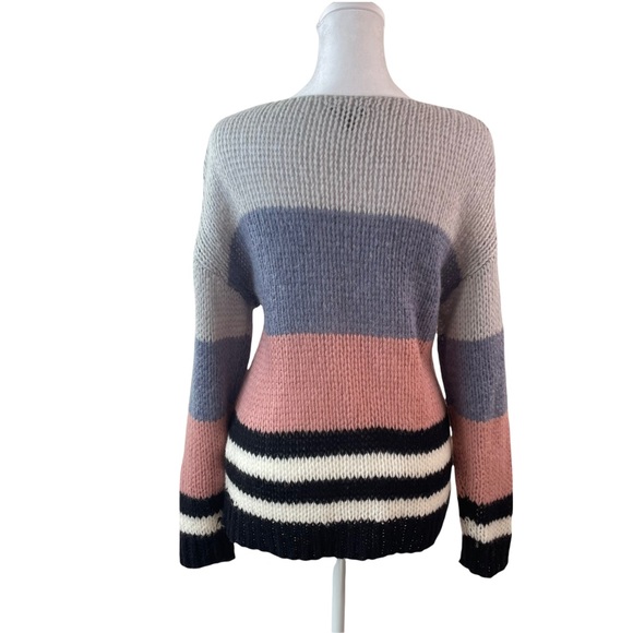 Lucky Brand Bold Stripe Pullover Wool Blend Fuzzy Knit Sweater Size Small - Picture 9 of 14